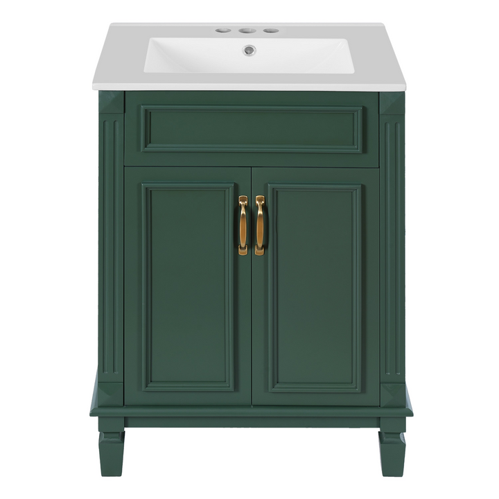 Buy farmhouse furniture Modern Bathroom Vanity with Integrated Sink, Soft-Closing Storage Cabinet - Durable Wood &amp; MDF - Easy-to-Clean Ceramic Basin - Adjustable Shelf - 24" - Modern Cottage Farmhouse Furniture