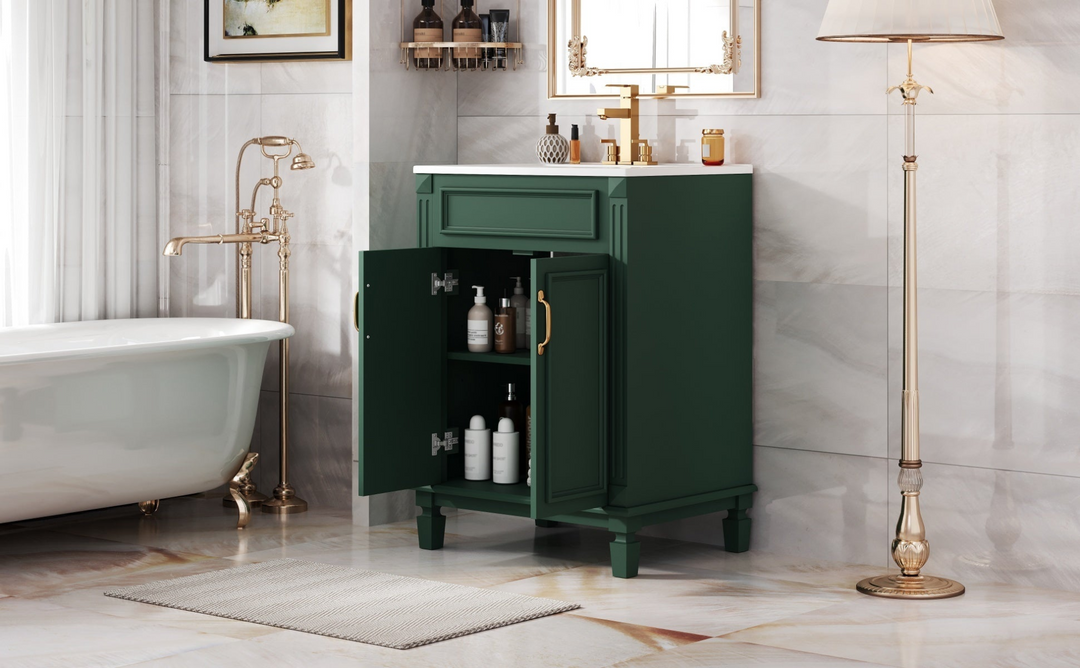 Buy farmhouse furniture Modern Bathroom Vanity with Integrated Sink, Soft-Closing Storage Cabinet - Durable Wood &amp; MDF - Easy-to-Clean Ceramic Basin - Adjustable Shelf - 24" - Modern Cottage Farmhouse Furniture