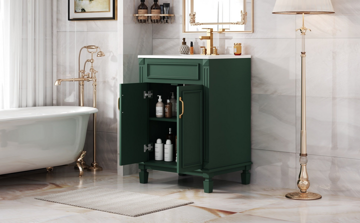 Buy farmhouse furniture Modern Bathroom Vanity with Integrated Sink, Soft-Closing Storage Cabinet - Durable Wood &amp; MDF - Easy-to-Clean Ceramic Basin - Adjustable Shelf - 24" - Modern Cottage Farmhouse Furniture