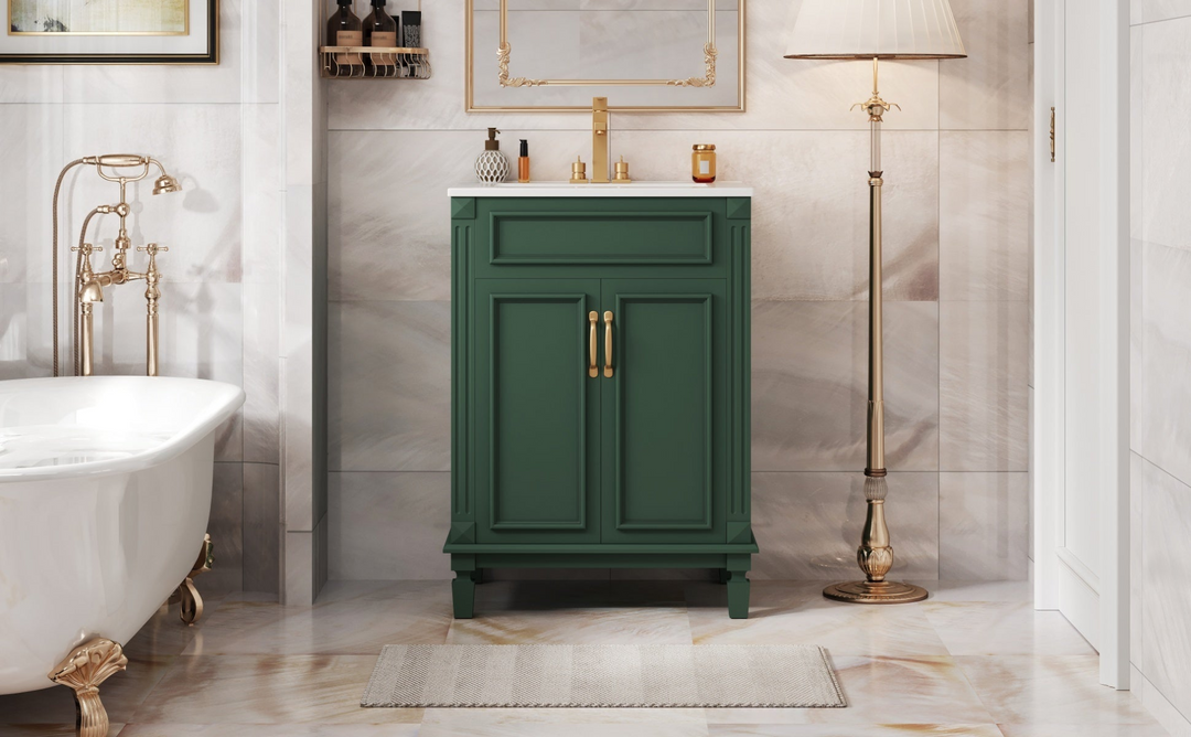 Buy farmhouse furniture Modern Bathroom Vanity with Integrated Sink, Soft-Closing Storage Cabinet - Durable Wood &amp; MDF - Easy-to-Clean Ceramic Basin - Adjustable Shelf - 24" - Modern Cottage Farmhouse Furniture