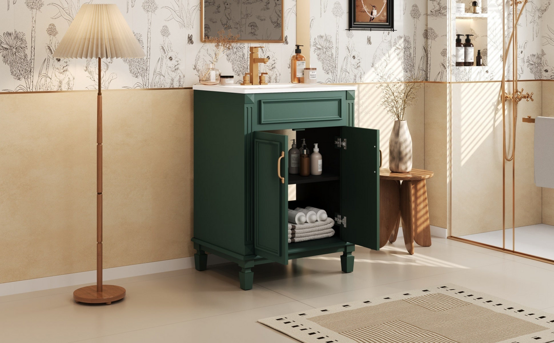 Buy farmhouse furniture Modern Bathroom Vanity with Integrated Sink, Soft-Closing Storage Cabinet - Durable Wood &amp; MDF - Easy-to-Clean Ceramic Basin - Adjustable Shelf - 24" - Modern Cottage Farmhouse Furniture