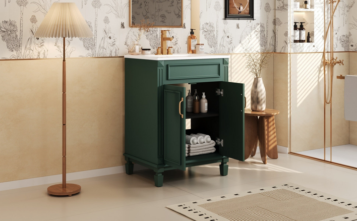 Buy farmhouse furniture Modern Bathroom Vanity with Integrated Sink, Soft-Closing Storage Cabinet - Durable Wood &amp; MDF - Easy-to-Clean Ceramic Basin - Adjustable Shelf - 24" - Modern Cottage Farmhouse Furniture