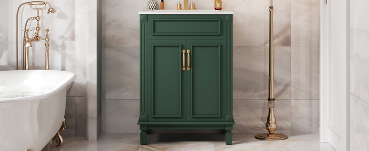 Buy farmhouse furniture Modern Bathroom Vanity with Integrated Sink, Soft-Closing Storage Cabinet - Durable Wood &amp; MDF - Easy-to-Clean Ceramic Basin - Adjustable Shelf - 24" - Modern Cottage Farmhouse Furniture