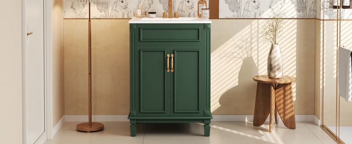 Buy farmhouse furniture Modern Bathroom Vanity with Integrated Sink, Soft-Closing Storage Cabinet - Durable Wood &amp; MDF - Easy-to-Clean Ceramic Basin - Adjustable Shelf - 24" - Modern Cottage Farmhouse Furniture