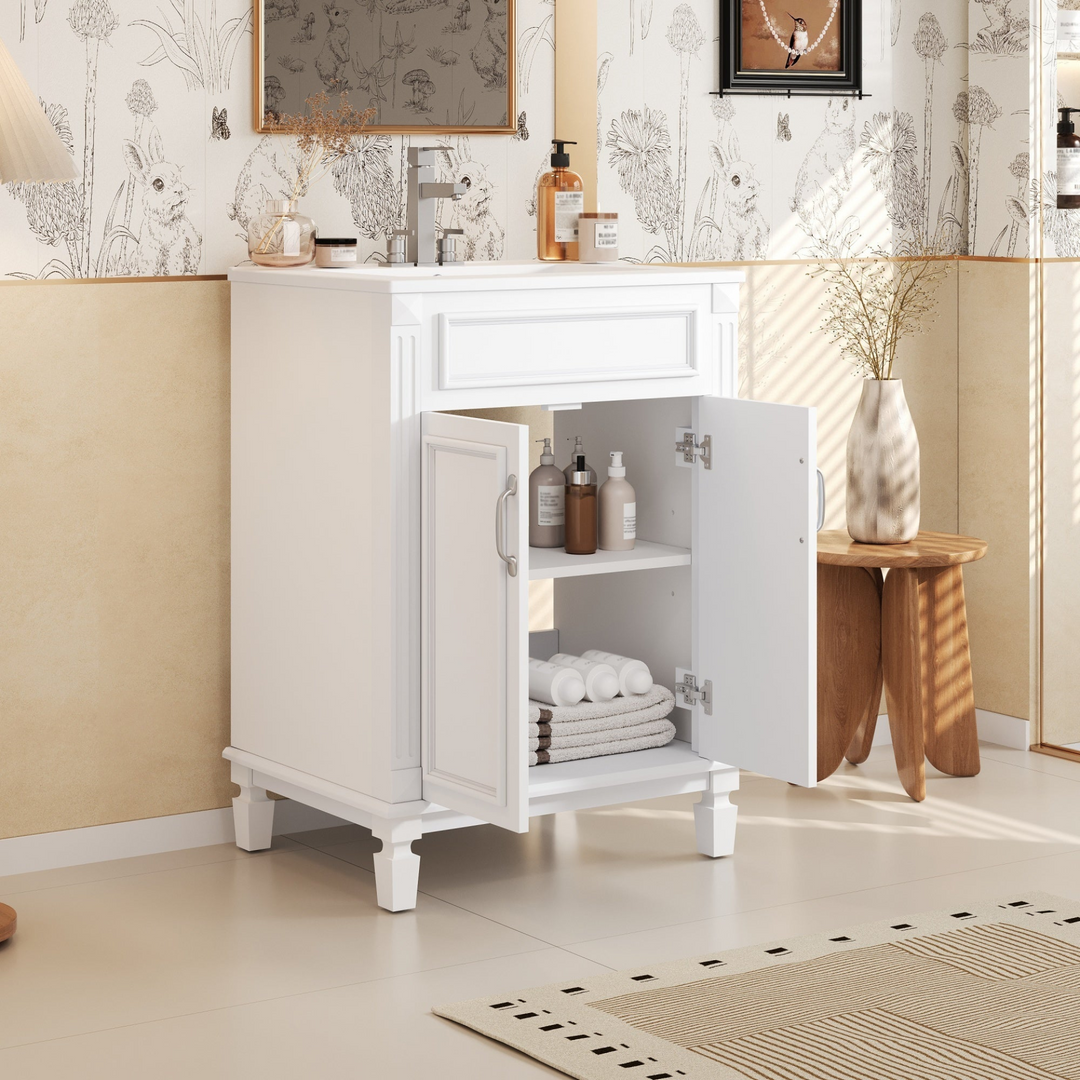 Buy farmhouse furniture Modern Bathroom Vanity with Integrated Sink, Soft-Closing Storage Cabinet - Durable Wood &amp; MDF - Easy-to-Clean Ceramic Basin - Adjustable Shelf - 24" - Modern Cottage Farmhouse Furniture