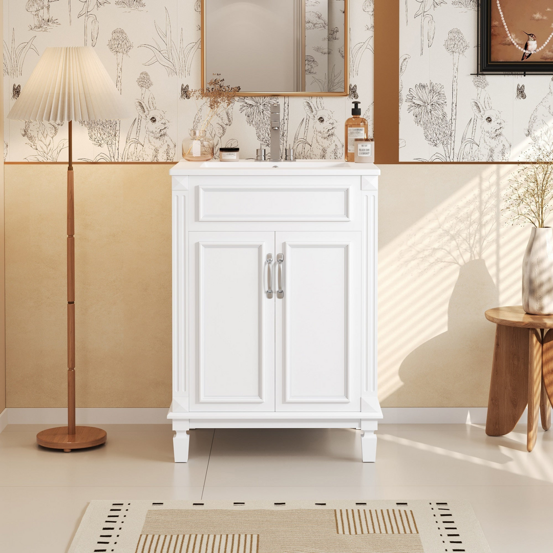 Buy farmhouse furniture Modern Bathroom Vanity with Integrated Sink, Soft-Closing Storage Cabinet - Durable Wood &amp; MDF - Easy-to-Clean Ceramic Basin - Adjustable Shelf - 24" - Modern Cottage Farmhouse Furniture