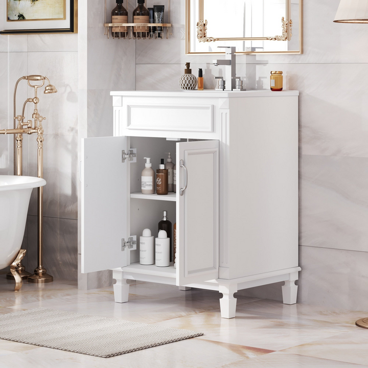 Buy farmhouse furniture Modern Bathroom Vanity with Integrated Sink, Soft-Closing Storage Cabinet - Durable Wood &amp; MDF - Easy-to-Clean Ceramic Basin - Adjustable Shelf - 24" - Modern Cottage Farmhouse Furniture