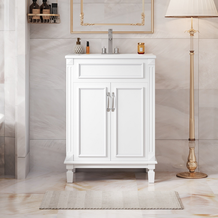 Buy farmhouse furniture Modern Bathroom Vanity with Integrated Sink, Soft-Closing Storage Cabinet - Durable Wood &amp; MDF - Easy-to-Clean Ceramic Basin - Adjustable Shelf - 24" - Modern Cottage Farmhouse Furniture