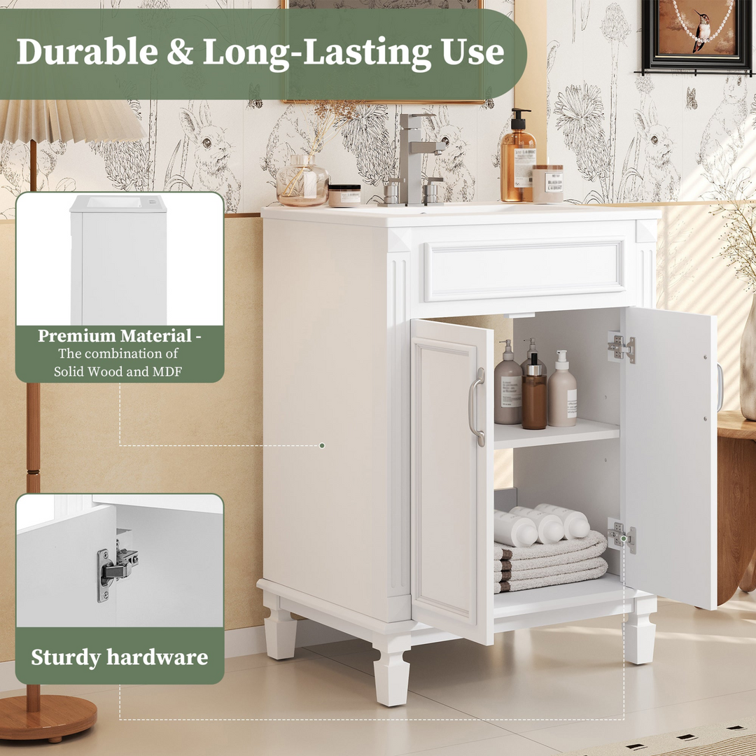 Buy farmhouse furniture Modern Bathroom Vanity with Integrated Sink, Soft-Closing Storage Cabinet - Durable Wood &amp; MDF - Easy-to-Clean Ceramic Basin - Adjustable Shelf - 24" - Modern Cottage Farmhouse Furniture