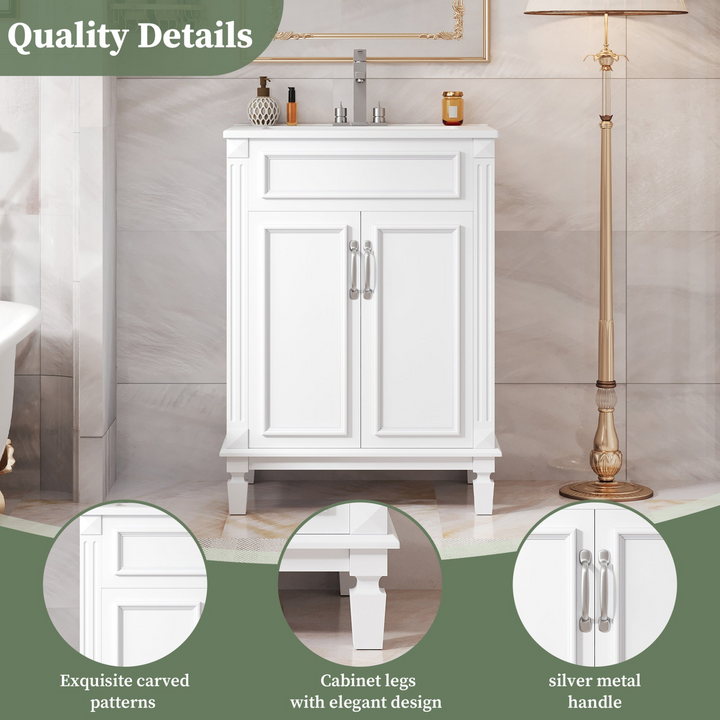 Buy farmhouse furniture Modern Bathroom Vanity with Integrated Sink, Soft-Closing Storage Cabinet - Durable Wood &amp; MDF - Easy-to-Clean Ceramic Basin - Adjustable Shelf - 24" - Modern Cottage Farmhouse Furniture