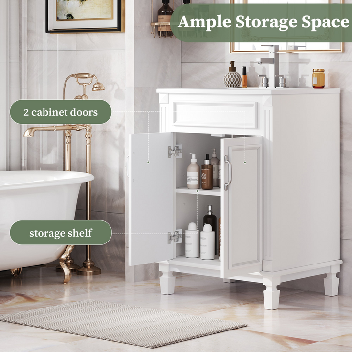 Buy farmhouse furniture Modern Bathroom Vanity with Integrated Sink, Soft-Closing Storage Cabinet - Durable Wood &amp; MDF - Easy-to-Clean Ceramic Basin - Adjustable Shelf - 24" - Modern Cottage Farmhouse Furniture
