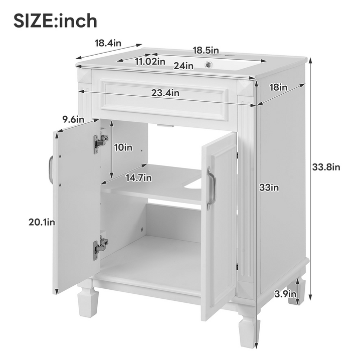 Buy farmhouse furniture Modern Bathroom Vanity with Integrated Sink, Soft-Closing Storage Cabinet - Durable Wood &amp; MDF - Easy-to-Clean Ceramic Basin - Adjustable Shelf - 24" - Modern Cottage Farmhouse Furniture