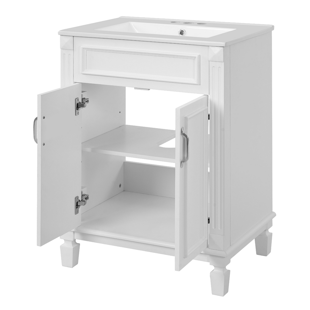 Buy farmhouse furniture Modern Bathroom Vanity with Integrated Sink, Soft-Closing Storage Cabinet - Durable Wood &amp; MDF - Easy-to-Clean Ceramic Basin - Adjustable Shelf - 24" - Modern Cottage Farmhouse Furniture