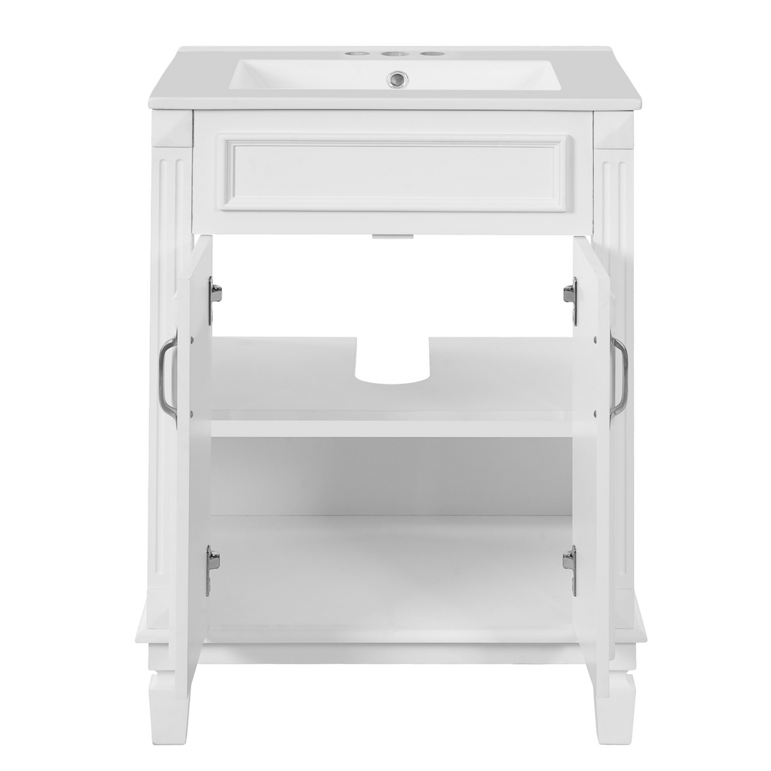 Buy farmhouse furniture Modern Bathroom Vanity with Integrated Sink, Soft-Closing Storage Cabinet - Durable Wood &amp; MDF - Easy-to-Clean Ceramic Basin - Adjustable Shelf - 24" - Modern Cottage Farmhouse Furniture