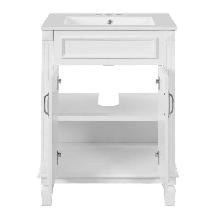 Buy farmhouse furniture Modern Bathroom Vanity with Integrated Sink, Soft-Closing Storage Cabinet - Durable Wood &amp; MDF - Easy-to-Clean Ceramic Basin - Adjustable Shelf - 24" - Modern Cottage Farmhouse Furniture