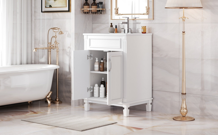 Buy farmhouse furniture Modern Bathroom Vanity with Integrated Sink, Soft-Closing Storage Cabinet - Durable Wood &amp; MDF - Easy-to-Clean Ceramic Basin - Adjustable Shelf - 24" - Modern Cottage Farmhouse Furniture