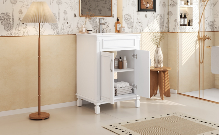 Buy farmhouse furniture Modern Bathroom Vanity with Integrated Sink, Soft-Closing Storage Cabinet - Durable Wood &amp; MDF - Easy-to-Clean Ceramic Basin - Adjustable Shelf - 24" - Modern Cottage Farmhouse Furniture