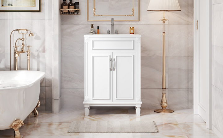 Buy farmhouse furniture Modern Bathroom Vanity with Integrated Sink, Soft-Closing Storage Cabinet - Durable Wood &amp; MDF - Easy-to-Clean Ceramic Basin - Adjustable Shelf - 24" - Modern Cottage Farmhouse Furniture