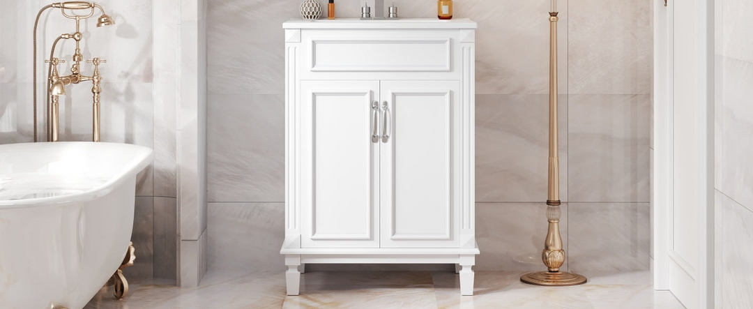 Buy farmhouse furniture Modern Bathroom Vanity with Integrated Sink, Soft-Closing Storage Cabinet - Durable Wood &amp; MDF - Easy-to-Clean Ceramic Basin - Adjustable Shelf - 24" - Modern Cottage Farmhouse Furniture
