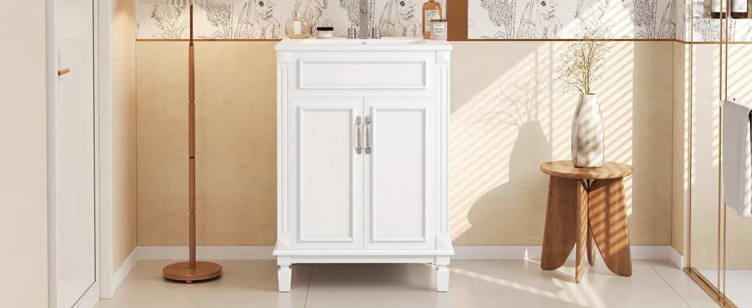 Buy farmhouse furniture Modern Bathroom Vanity with Integrated Sink, Soft-Closing Storage Cabinet - Durable Wood &amp; MDF - Easy-to-Clean Ceramic Basin - Adjustable Shelf - 24" - Modern Cottage Farmhouse Furniture