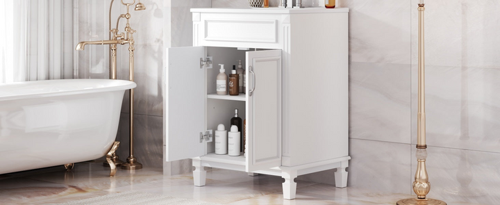 Buy farmhouse furniture Modern Bathroom Vanity with Integrated Sink, Soft-Closing Storage Cabinet - Durable Wood &amp; MDF - Easy-to-Clean Ceramic Basin - Adjustable Shelf - 24" - Modern Cottage Farmhouse Furniture