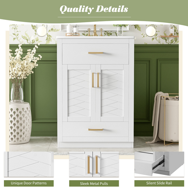 Buy farmhouse furniture Modern Bathroom Vanity with Integrated Ceramic Sink, Double Door Cabinet &amp; Tip-Out Drawer – Space-Saving Design for Small to Medium Bathrooms - Modern Cottage Farmhouse Furniture