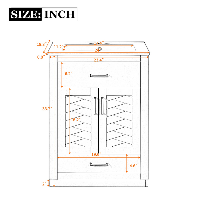 Buy farmhouse furniture Modern Bathroom Vanity with Integrated Ceramic Sink, Double Door Cabinet &amp; Tip-Out Drawer – Space-Saving Design for Small to Medium Bathrooms - Modern Cottage Farmhouse Furniture