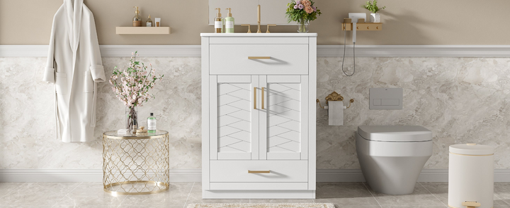 Buy farmhouse furniture Modern Bathroom Vanity with Integrated Ceramic Sink, Double Door Cabinet &amp; Tip-Out Drawer – Space-Saving Design for Small to Medium Bathrooms - Modern Cottage Farmhouse Furniture