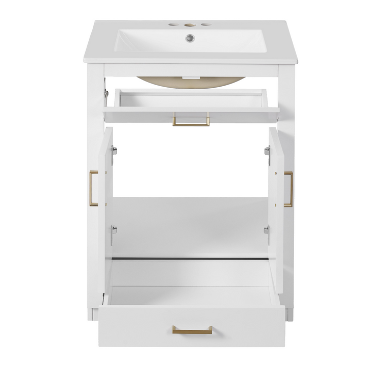 Buy farmhouse furniture Modern Bathroom Vanity with Integrated Ceramic Sink, Double Door Cabinet &amp; Tip-Out Drawer – Space-Saving Design for Small to Medium Bathrooms - Modern Cottage Farmhouse Furniture