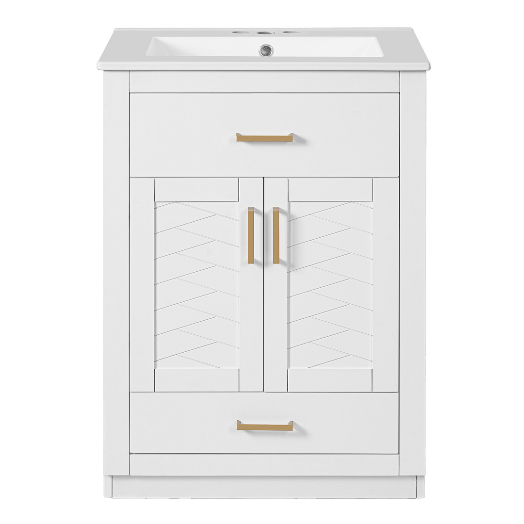 Buy farmhouse furniture Modern Bathroom Vanity with Integrated Ceramic Sink, Double Door Cabinet &amp; Tip-Out Drawer – Space-Saving Design for Small to Medium Bathrooms - Modern Cottage Farmhouse Furniture