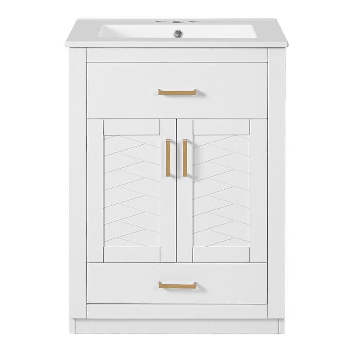 Buy farmhouse furniture Modern Bathroom Vanity with Integrated Ceramic Sink, Double Door Cabinet &amp; Tip-Out Drawer – Space-Saving Design for Small to Medium Bathrooms - Modern Cottage Farmhouse Furniture