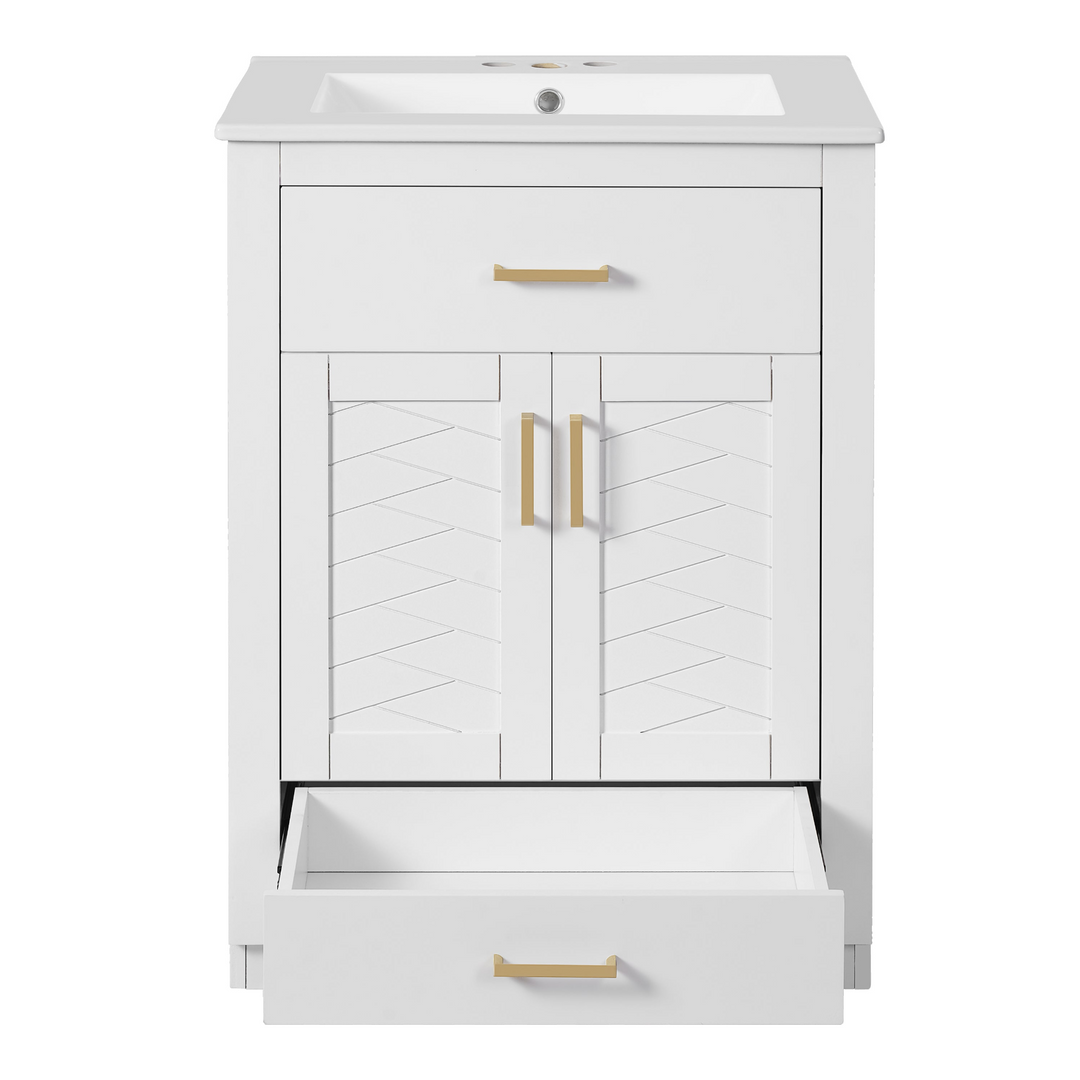 Buy farmhouse furniture Modern Bathroom Vanity with Integrated Ceramic Sink, Double Door Cabinet &amp; Tip-Out Drawer – Space-Saving Design for Small to Medium Bathrooms - Modern Cottage Farmhouse Furniture