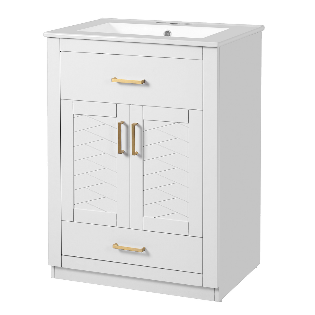 Buy farmhouse furniture Modern Bathroom Vanity with Integrated Ceramic Sink, Double Door Cabinet &amp; Tip-Out Drawer – Space-Saving Design for Small to Medium Bathrooms - Modern Cottage Farmhouse Furniture