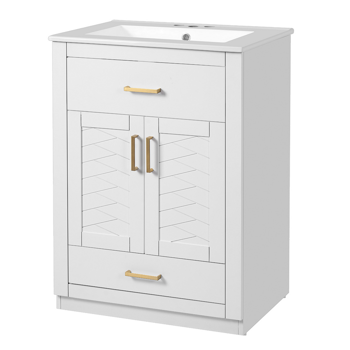 Buy farmhouse furniture Modern Bathroom Vanity with Integrated Ceramic Sink, Double Door Cabinet &amp; Tip-Out Drawer – Space-Saving Design for Small to Medium Bathrooms - Modern Cottage Farmhouse Furniture