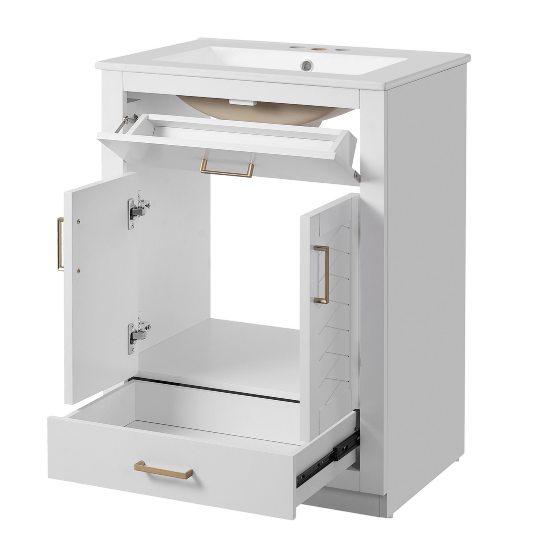 Buy farmhouse furniture Modern Bathroom Vanity with Integrated Ceramic Sink, Double Door Cabinet &amp; Tip-Out Drawer – Space-Saving Design for Small to Medium Bathrooms - Modern Cottage Farmhouse Furniture