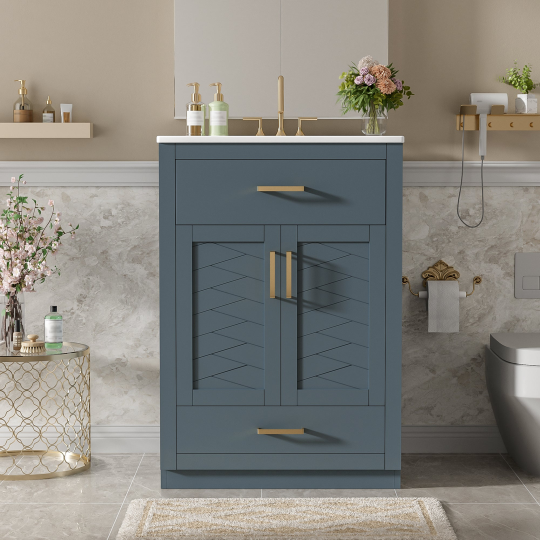 Buy farmhouse furniture Modern Bathroom Vanity with Integrated Ceramic Sink, Double Door Cabinet &amp; Tip-Out Drawer – Space-Saving Design for Small to Medium Bathrooms - Modern Cottage Farmhouse Furniture