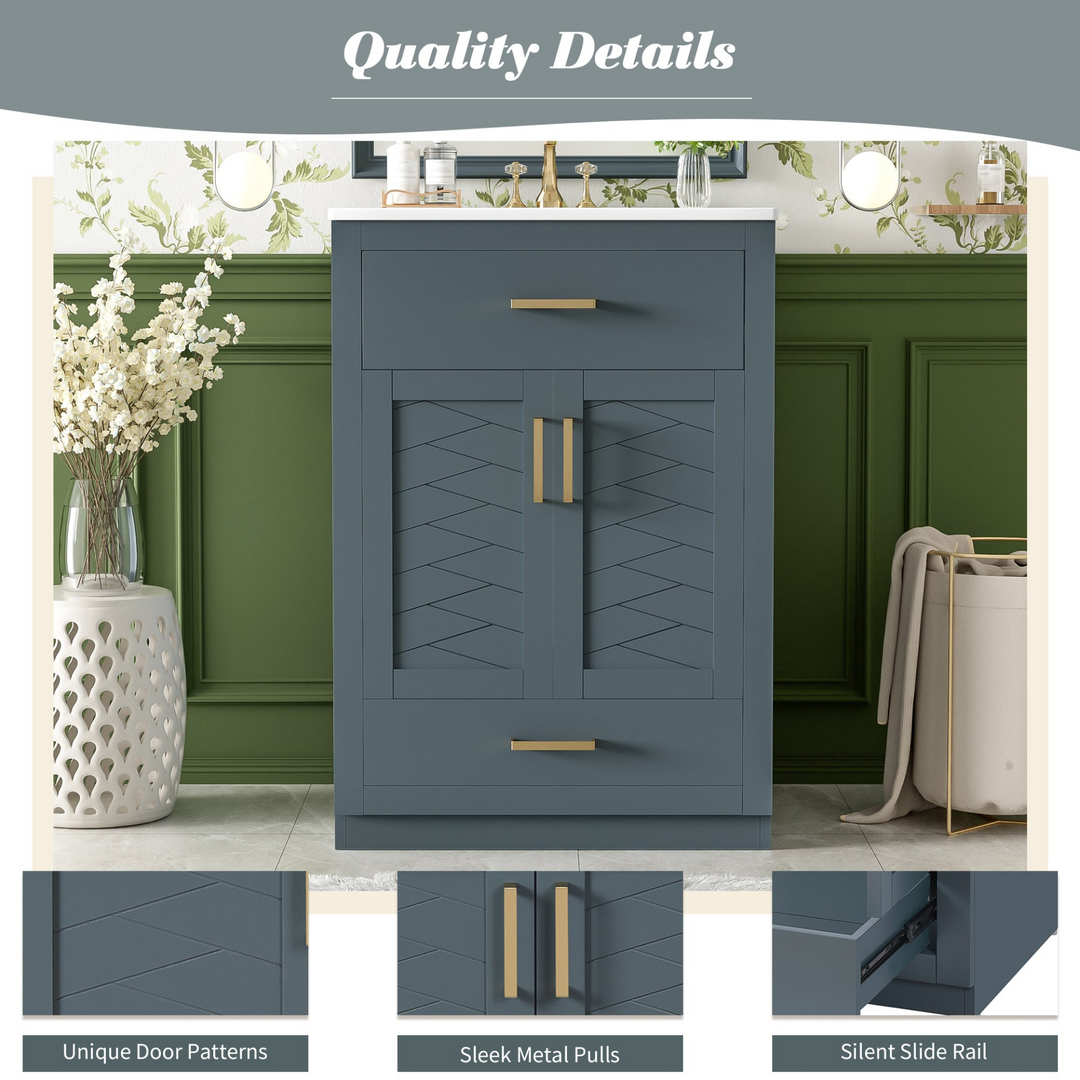 Buy farmhouse furniture Modern Bathroom Vanity with Integrated Ceramic Sink, Double Door Cabinet &amp; Tip-Out Drawer – Space-Saving Design for Small to Medium Bathrooms - Modern Cottage Farmhouse Furniture