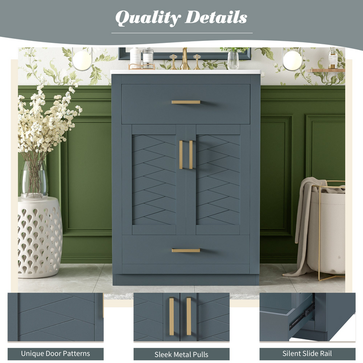 Buy farmhouse furniture Modern Bathroom Vanity with Integrated Ceramic Sink, Double Door Cabinet &amp; Tip-Out Drawer – Space-Saving Design for Small to Medium Bathrooms - Modern Cottage Farmhouse Furniture