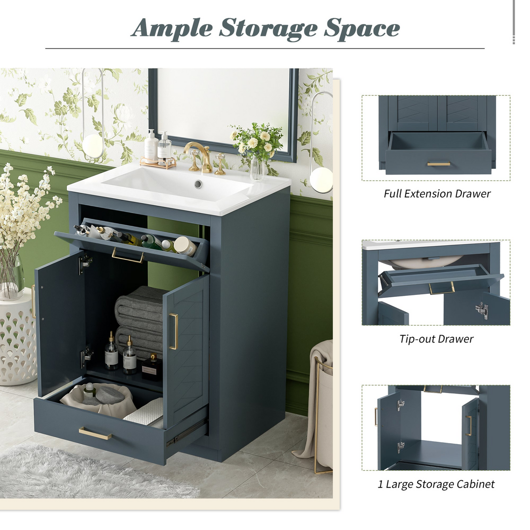 Buy farmhouse furniture Modern Bathroom Vanity with Integrated Ceramic Sink, Double Door Cabinet &amp; Tip-Out Drawer – Space-Saving Design for Small to Medium Bathrooms - Modern Cottage Farmhouse Furniture