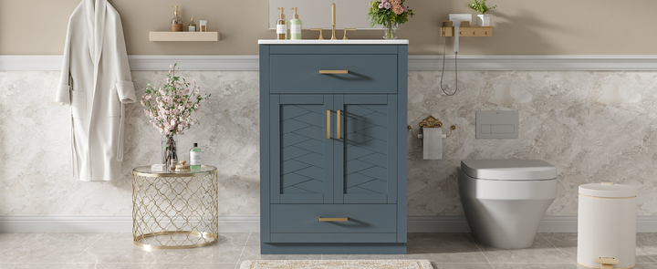 Buy farmhouse furniture Modern Bathroom Vanity with Integrated Ceramic Sink, Double Door Cabinet &amp; Tip-Out Drawer – Space-Saving Design for Small to Medium Bathrooms - Modern Cottage Farmhouse Furniture