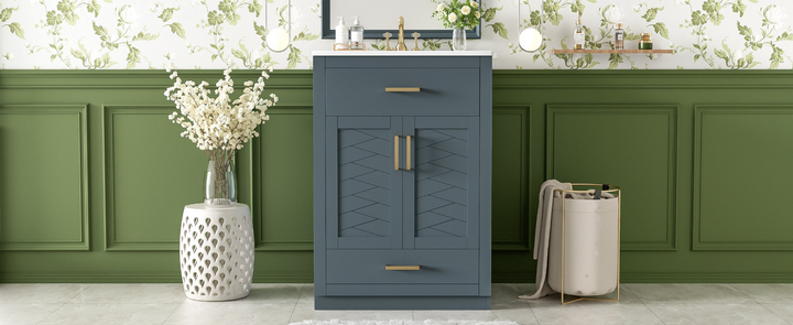 Buy farmhouse furniture Modern Bathroom Vanity with Integrated Ceramic Sink, Double Door Cabinet &amp; Tip-Out Drawer – Space-Saving Design for Small to Medium Bathrooms - Modern Cottage Farmhouse Furniture