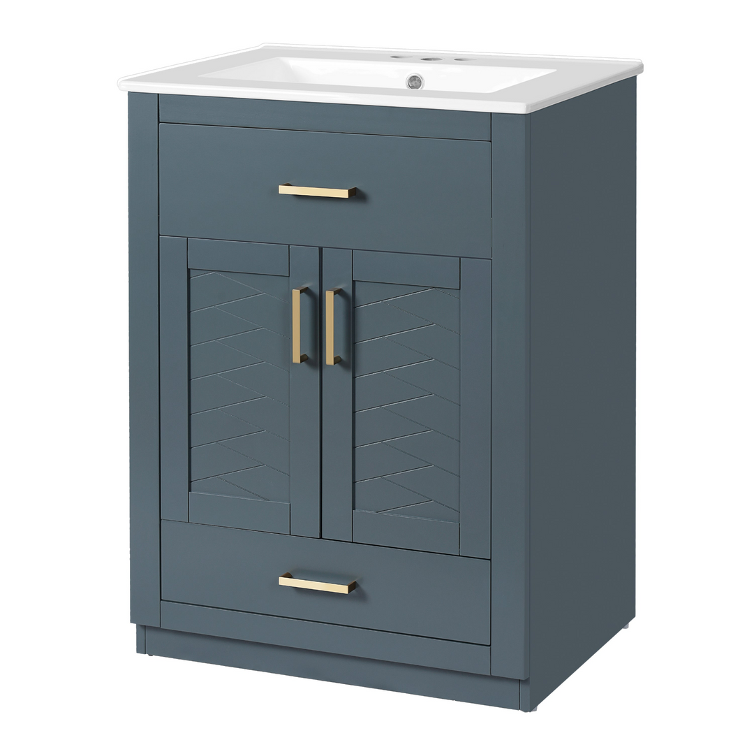 Buy farmhouse furniture Modern Bathroom Vanity with Integrated Ceramic Sink, Double Door Cabinet &amp; Tip-Out Drawer – Space-Saving Design for Small to Medium Bathrooms - Modern Cottage Farmhouse Furniture
