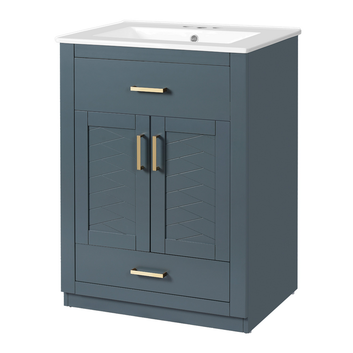 Buy farmhouse furniture Modern Bathroom Vanity with Integrated Ceramic Sink, Double Door Cabinet &amp; Tip-Out Drawer – Space-Saving Design for Small to Medium Bathrooms - Modern Cottage Farmhouse Furniture