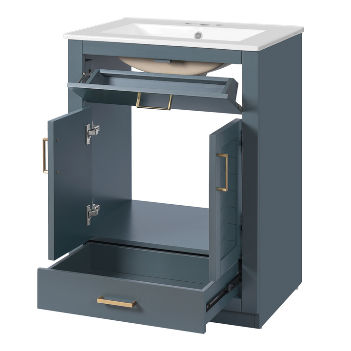 Buy farmhouse furniture Modern Bathroom Vanity with Integrated Ceramic Sink, Double Door Cabinet &amp; Tip-Out Drawer – Space-Saving Design for Small to Medium Bathrooms - Modern Cottage Farmhouse Furniture