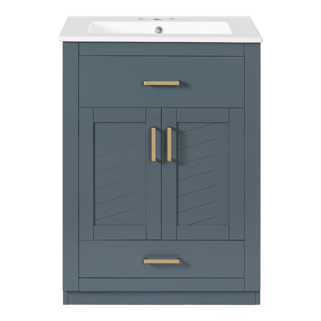 Buy farmhouse furniture Modern Bathroom Vanity with Integrated Ceramic Sink, Double Door Cabinet &amp; Tip-Out Drawer – Space-Saving Design for Small to Medium Bathrooms - Modern Cottage Farmhouse Furniture
