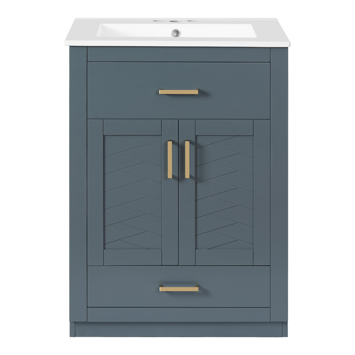 Buy farmhouse furniture Modern Bathroom Vanity with Integrated Ceramic Sink, Double Door Cabinet &amp; Tip-Out Drawer – Space-Saving Design for Small to Medium Bathrooms - Modern Cottage Farmhouse Furniture