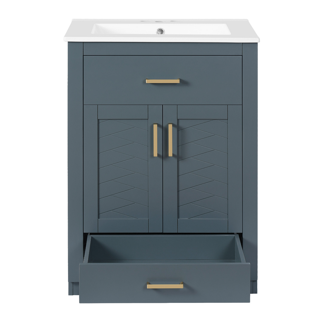Buy farmhouse furniture Modern Bathroom Vanity with Integrated Ceramic Sink, Double Door Cabinet &amp; Tip-Out Drawer – Space-Saving Design for Small to Medium Bathrooms - Modern Cottage Farmhouse Furniture