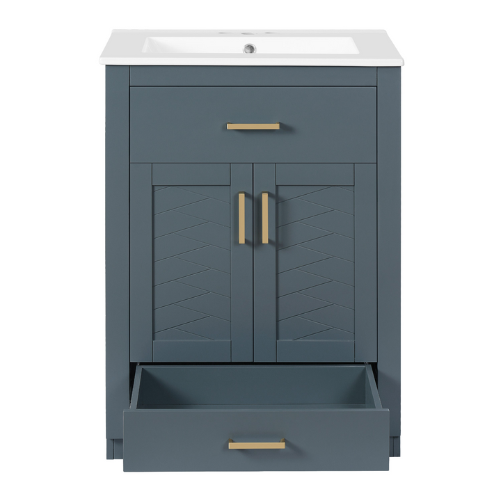 Buy farmhouse furniture Modern Bathroom Vanity with Integrated Ceramic Sink, Double Door Cabinet &amp; Tip-Out Drawer – Space-Saving Design for Small to Medium Bathrooms - Modern Cottage Farmhouse Furniture