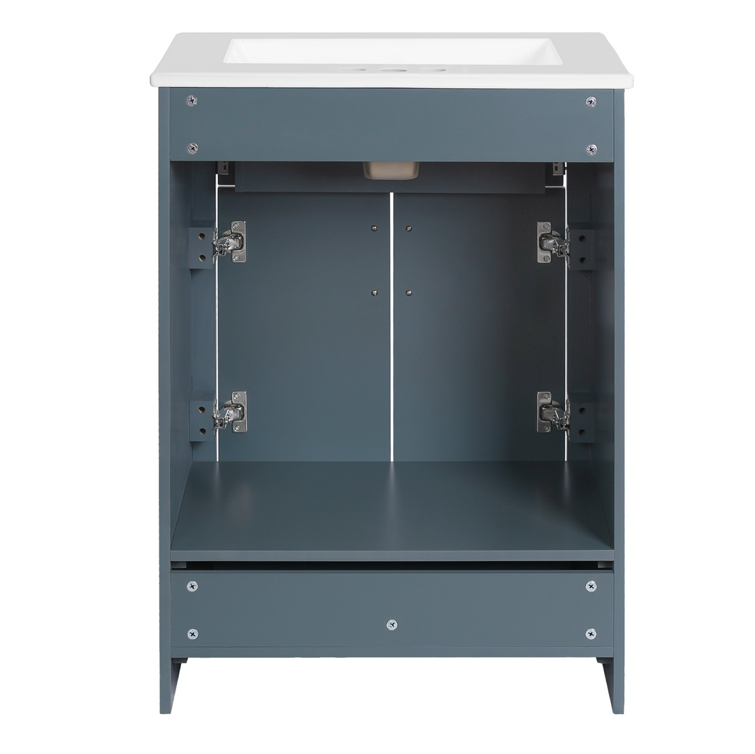 Buy farmhouse furniture Modern Bathroom Vanity with Integrated Ceramic Sink, Double Door Cabinet &amp; Tip-Out Drawer – Space-Saving Design for Small to Medium Bathrooms - Modern Cottage Farmhouse Furniture