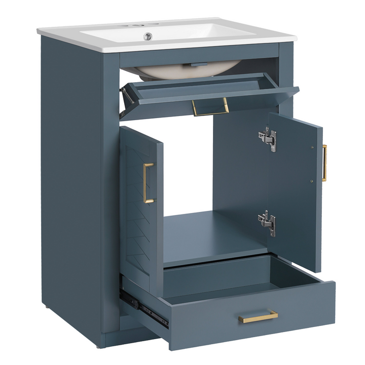 Buy farmhouse furniture Modern Bathroom Vanity with Integrated Ceramic Sink, Double Door Cabinet &amp; Tip-Out Drawer – Space-Saving Design for Small to Medium Bathrooms - Modern Cottage Farmhouse Furniture